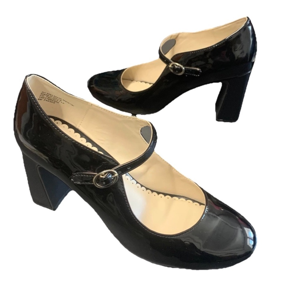 NEW Charter Club Faux Vegan Patient Leather Block Heeled Mary Jane Shoes Size 8